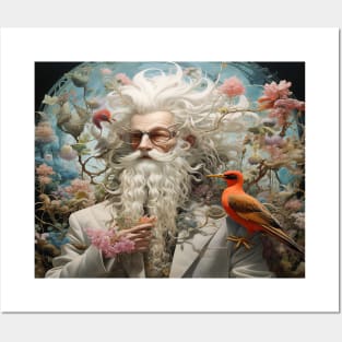 Wizard with Long White Beard and Glasses Posters and Art